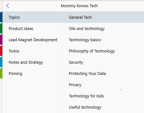 A few of my OneNote pages within my blogging notebook.