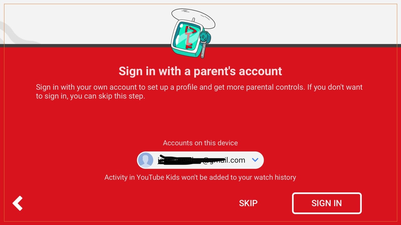 Setting content restrictions on YouTube Kids app requires you to sign in with a Google account